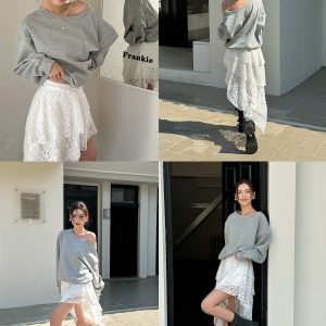 High-Waisted Irregular Lace Half Skirt for Women - 2025 Spring Summer White Mid-Length Cake Skirt, Lightweight Fashion Essential