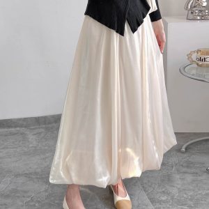 High-Waisted Jellyfish Floral A-Line Skirt - Slim Fit, Glossy Finish, Puff Style, Spring Summer Women's Fashion, Elastic Waist