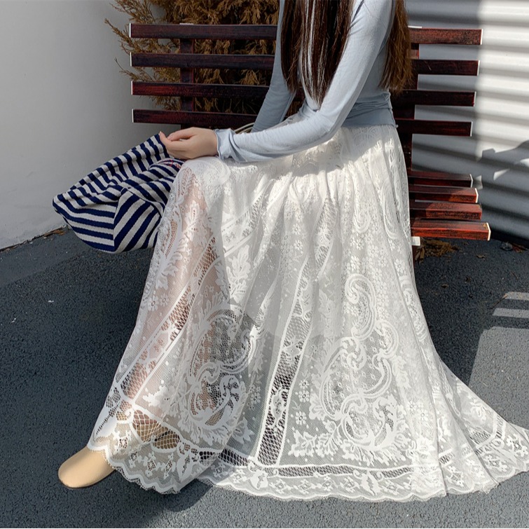 High-Waisted Lace Fairy Half-Length Qipao Underskirt - Elegant Drape Pleated Mesh A-Line Skirt for Chic Layering High-Waisted Lace Fairy Half-Length Qipao Underskirt - Elegant Drape Pleated Mesh A-Line Skirt for Chic Layering