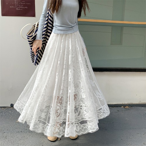 High-Waisted Lace Fairy Half-Length Qipao Underskirt - Elegant Drape Pleated Mesh A-Line Skirt for Chic Layering