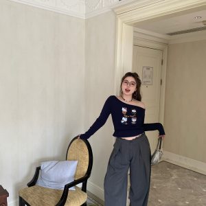 High-Waisted Lace Splicing Wide-Leg Pants - Relaxed Fit Slimming Trousers for Effortless Style