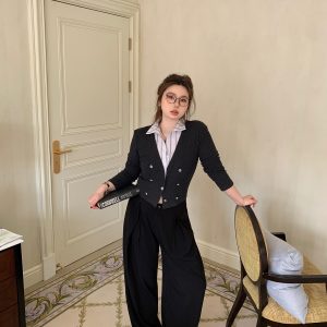 High-Waisted Lace Splicing Wide-Leg Pants - Relaxed Fit Slimming Trousers for Effortless Style