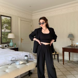 High-Waisted Lace Splicing Wide-Leg Pants - Relaxed Fit Slimming Trousers for Effortless Style