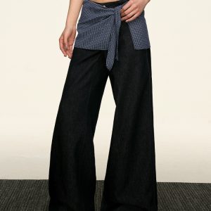 High-Waisted Layered Two-Piece Denim Pants for Women, Slimming Straight-Leg & Versatile Loose Wide-Leg Style, Spring Summer Fashion