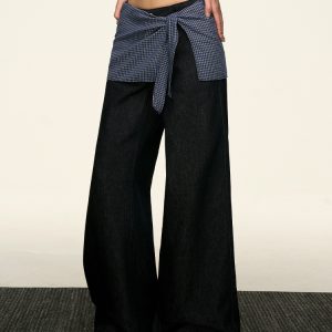 High-Waisted Layered Two-Piece Denim Pants for Women, Slimming Straight-Leg & Versatile Loose Wide-Leg Style, Spring Summer Fashion