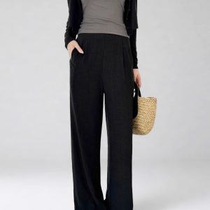 High-Waisted Linen Pants for Women, Narrow-Leg Wide-Leg Casual Trousers with Elastic Back Pockets for Spring and Summer Style