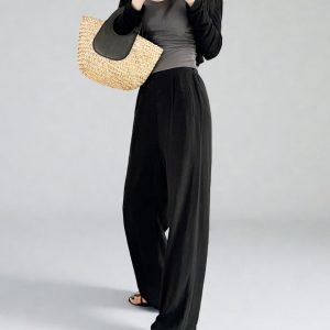 High-Waisted Linen Pants for Women, Narrow-Leg Wide-Leg Casual Trousers with Elastic Back Pockets for Spring and Summer Style