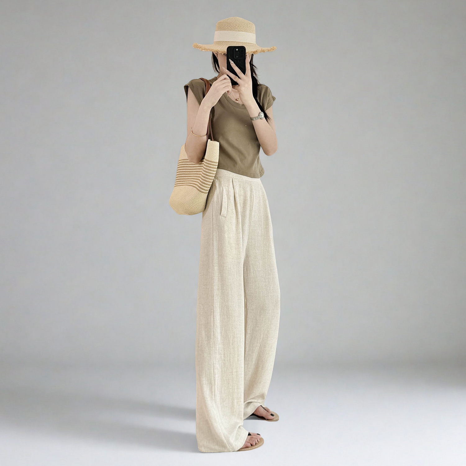 High-Waisted Linen Pants for Women, Narrow-Leg Wide-Leg Casual Trousers with Elastic Back Pockets for Spring and Summer Style High-Waisted Linen Pants for Women, Narrow-Leg Wide-Leg Casual Trousers with Elastic Back Pockets for Spring and Summer Style