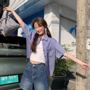 High-Waisted Little Bear Embroidered Pocket Denim Shorts for Women - Straight-Leg Petite 2025 Fashion Trend