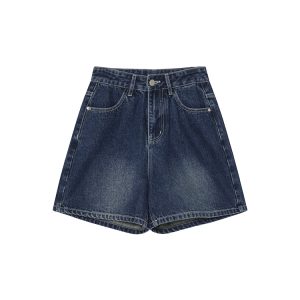 High-Waisted Little Bear Embroidered Pocket Denim Shorts for Women - Straight-Leg Petite 2025 Fashion Trend