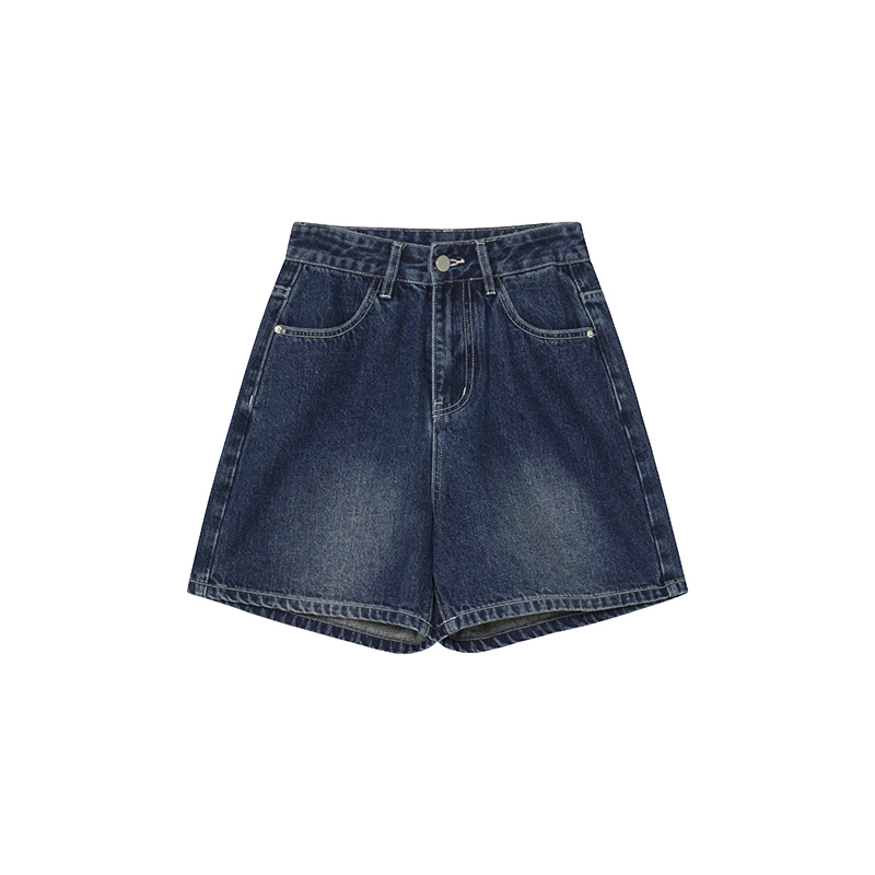 High-Waisted Little Bear Embroidered Pocket Denim Shorts for Women - Straight-Leg Petite 2025 Fashion Trend