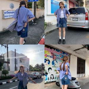 High-Waisted Little Bear Embroidered Pocket Denim Shorts for Women - Straight-Leg Petite 2025 Fashion Trend