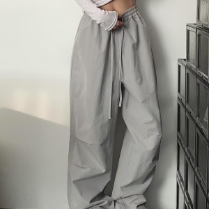 High-Waisted Loose Cargo Pants for Women - American Retro Spicy Girl Parachute Wide-Leg Sports Trousers