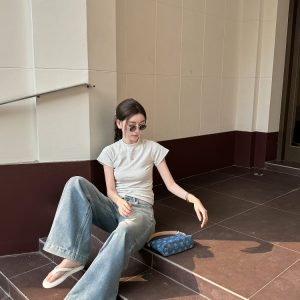 High-Waisted Loose Draped Floor-Length Tencel Slightly Flared Wide-Leg Jeans for Women - Spring Fashion Trend 2023