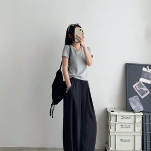 High-Waisted Loose Fit Sun Grapefruit Summer Wide-Leg Pants - Casual Straight-Leg Drape Design for Versatile Styling