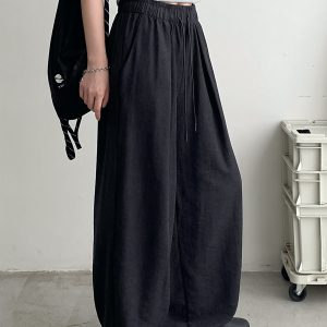High-Waisted Loose Fit Sun Grapefruit Summer Wide-Leg Pants - Casual Straight-Leg Drape Design for Versatile Styling