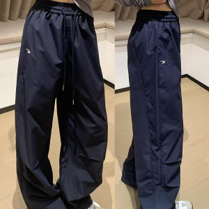 High-Waisted Loose-Fit Vintage Work Pants for Women, Parachute Wide-Leg Casual Joggers, Floor-Length Sports Trousers