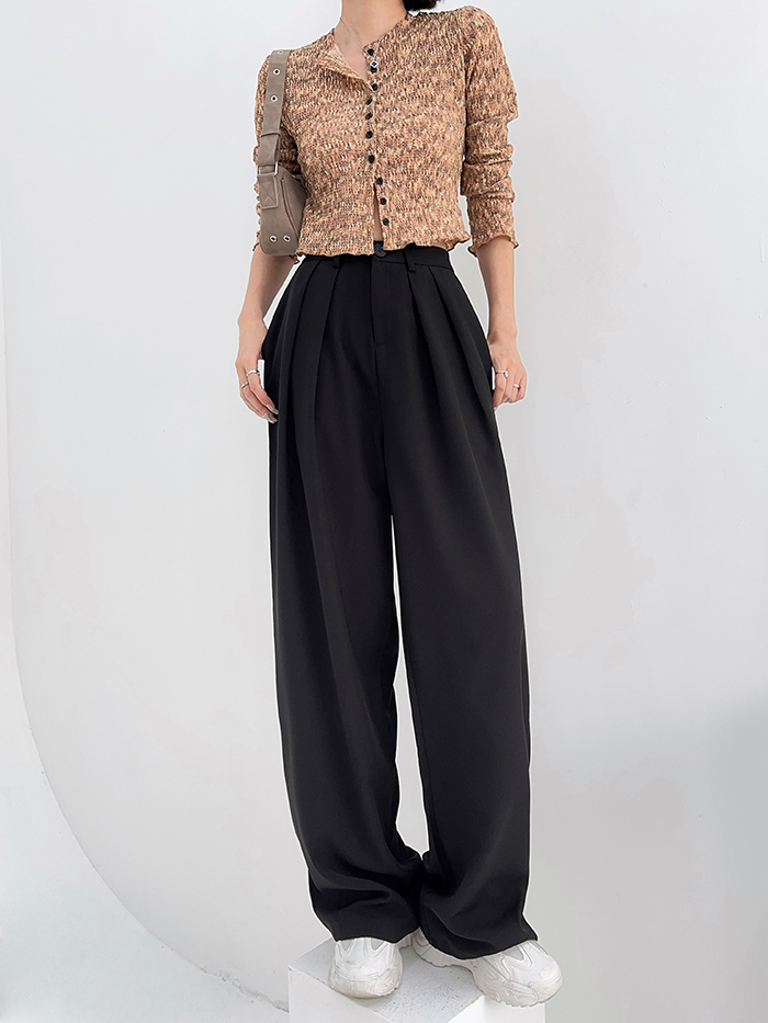 High-Waisted Loose Off-White Wide-Leg Pants for Women - Spring/Summer Floor-Length Draped Trousers in Light Fabric High-Waisted Loose Off-White Wide-Leg Pants for Women - Spring/Summer Floor-Length Draped Trousers in Light Fabric