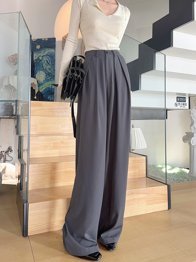 High-Waisted Loose Off-White Wide-Leg Pants for Women - Spring/Summer Floor-Length Draped Trousers in Light Fabric High-Waisted Loose Off-White Wide-Leg Pants for Women - Spring/Summer Floor-Length Draped Trousers in Light Fabric