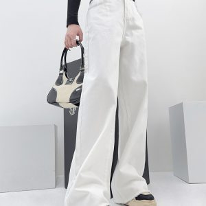 High-Waisted Loose Straight Wide-Leg White Jeans for Tall Women - Light Fabric Casual Pants for Spring and Autumn