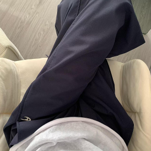 High-Waisted Navy Blue Relaxed Straight-Leg Work Pants for Women, Loose Fit Wide-Leg Sports Casual Trousers for Spring and Autumn