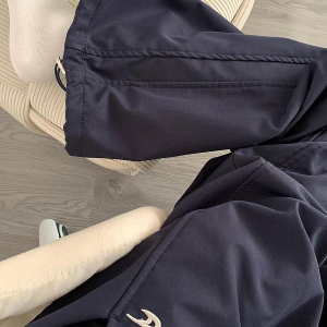 High-Waisted Navy Blue Relaxed Straight-Leg Work Pants for Women, Loose Fit Wide-Leg Sports Casual Trousers for Spring and Autumn