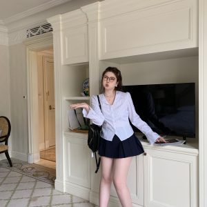 High-Waisted Navy Blue Skirt Pants, Retro American Haipai Academy Style, Slightly Chubby Fit, Trendy Y2K Fashion