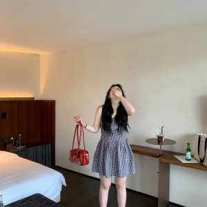 High-Waisted Plaid Dress with Backless Bow, French Vintage Romantic Style, Carefree Fit, Perfect for 90s and Y2K Fashion Lovers