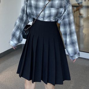 High-Waisted Pleated A-Line Skirt for Women - Mid-Length Plus Size, Flattering Curvy Fit, Spring Summer Fashion, Student-Friendly