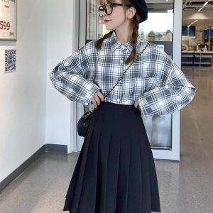 High-Waisted Pleated A-Line Skirt for Women - Mid-Length Plus Size, Flattering Curvy Fit, Spring Summer Fashion, Student-Friendly