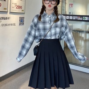 High-Waisted Pleated A-Line Skirt for Women - Mid-Length Plus Size, Flattering Curvy Fit, Spring Summer Fashion, Student-Friendly