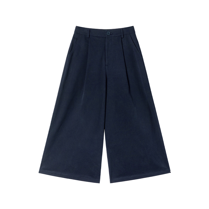 High-Waisted Pleated Casual Pants for Women - Summer 2025 Narrow-Edged Three-Quarter Wide-Leg Design