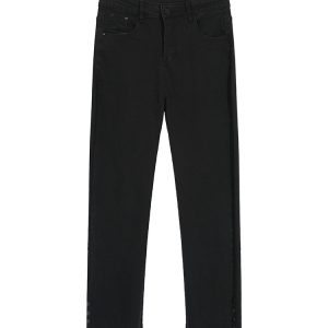 High-Waisted Plus-Size Ripped Straight-Leg Black Jeans, Stretchy Slimming Nine-Point Tapered Pants for Versatile Y2K Style