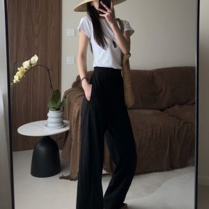 High-Waisted Pure Cotton Banana Pants for Women - Summer Lightweight Breathable Loose-Fitting Long Trousers with Pockets
