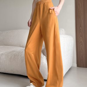 High-Waisted Pure Cotton Banana Pants for Women - Summer Lightweight Breathable Loose-Fitting Long Trousers with Pockets