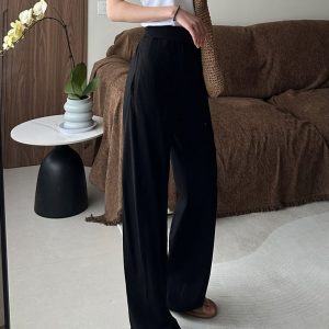 High-Waisted Pure Cotton Banana Pants for Women - Summer Lightweight Breathable Loose-Fitting Long Trousers with Pockets