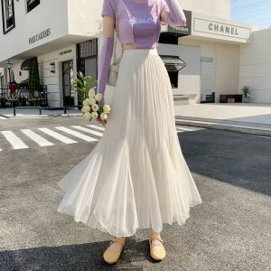 High-Waisted Retro Apricot Tulle Mermaid Skirt for Women, Fluffy A-Line with Draping Effect, Irregular Design, Slimming Fit