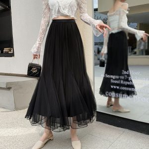 High-Waisted Retro Apricot Tulle Mermaid Skirt for Women, Fluffy A-Line with Draping Effect, Irregular Design, Slimming Fit