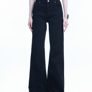 High-Waisted Retro Black Flared Jeans for Women, Slimming Floor-Length Summer Style, 90s Inspired Fashion