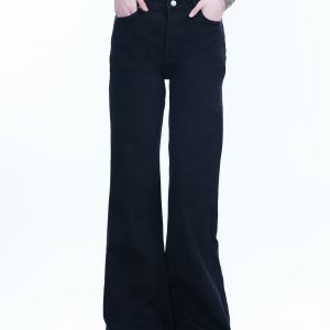 High-Waisted Retro Black Flared Jeans for Women, Slimming Floor-Length Summer Style, 90s Inspired Fashion