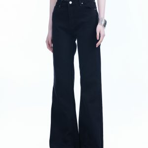 High-Waisted Retro Black Flared Jeans for Women, Slimming Floor-Length Summer Style, 90s Inspired Fashion