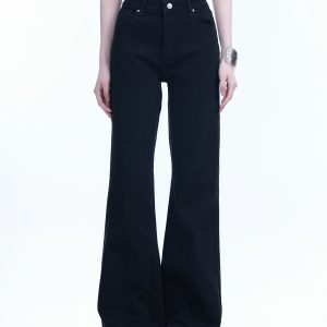 High-Waisted Retro Black Flared Jeans for Women, Slimming Floor-Length Summer Style, 90s Inspired Fashion