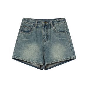 High-Waisted Retro Denim Shorts for Women - Casual Loose Slim Fit Summer Style - Petite Straight Cut Fashion 90s Trend