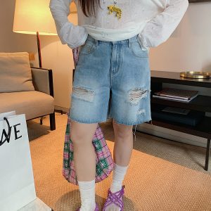 High-Waisted Ripped Denim Shorts for Women, Plus-Size Five-Point Summer Pants for Curvy Girls, 2025 Trendy Casual Style