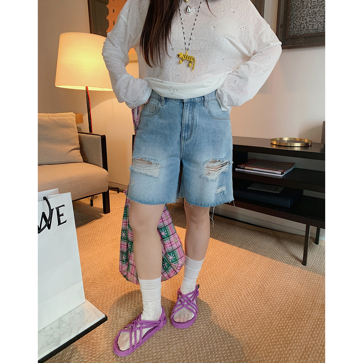 High-Waisted Ripped Denim Shorts for Women, Plus-Size Five-Point Summer Pants for Curvy Girls, 2025 Trendy Casual Style