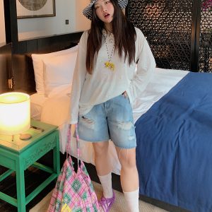 High-Waisted Ripped Denim Shorts for Women, Plus-Size Five-Point Summer Pants for Curvy Girls, 2025 Trendy Casual Style