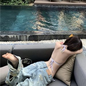 High-Waisted Ripped Jeans for Women - Summer Slim Fit Wide-Leg Pants - Trendy 90s Style Hot Girl Fashion