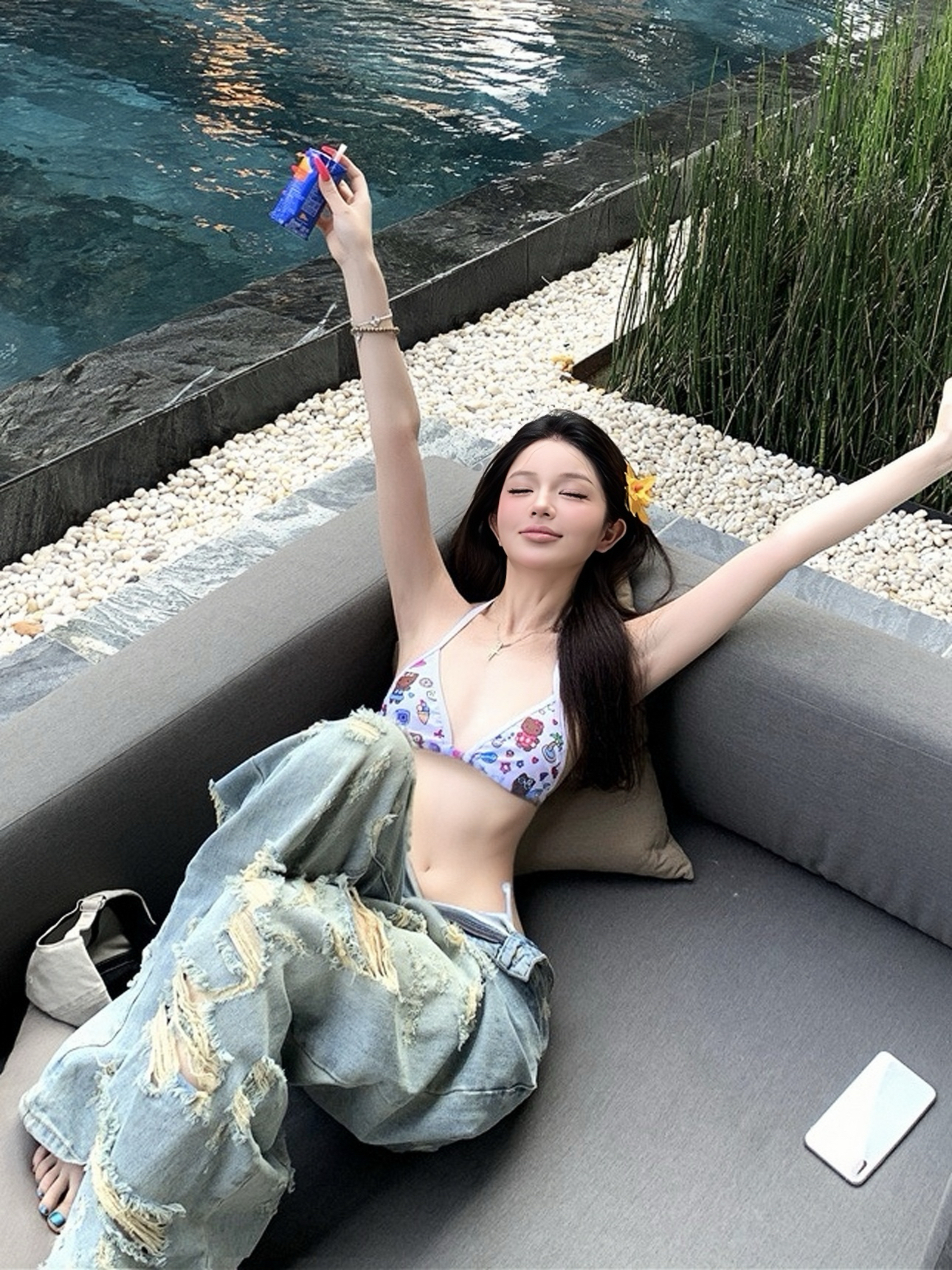 High-Waisted Ripped Jeans for Women - Summer Slim Fit Wide-Leg Pants - Trendy 90s Style Hot Girl Fashion High-Waisted Ripped Jeans for Women - Summer Slim Fit Wide-Leg Pants - Trendy 90s Style Hot Girl Fashion