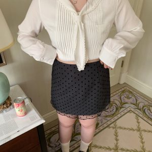 High-Waisted Sheer Polka Dot Skirt in Korean Retro Style for a Slightly Chubby Onii Look