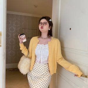 High-Waisted Sheer Polka Dot Skirt in Korean Retro Style for a Slightly Chubby Onii Look